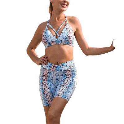 China New Design Fashion Halter Print Breathable Leisure Sports Quick Dry Fitness Two Pieces Custom Yoga Sets Women for sale