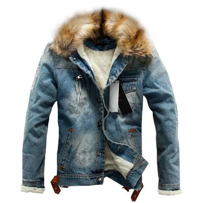 China Viable Wholesale Customized Logo Plus Size Coats Denim Jacket Mens Plush Thicker Trucker Coat for sale