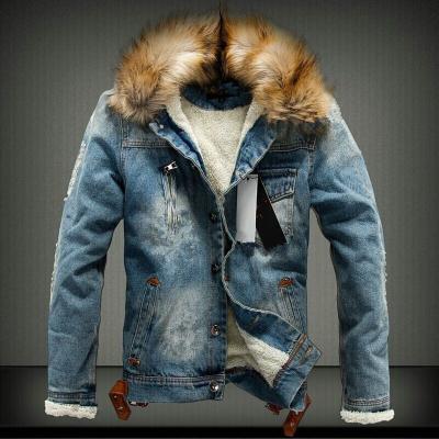 China Viable Customized Plus Size Coats Pocket Denim Jacket Men's Plush Thicker Trucker Coat for sale