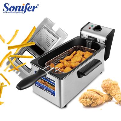 China Sonifer SF-1003 Stainless Steel Temperature 2000W 3L Commercial Adjustable Household Electric Frying Oil Deep Fryer for sale