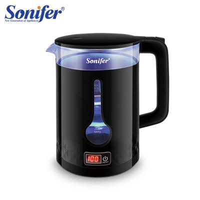 China 360 Degree Base Sonifer 1.7L Electric Kettle SF-2062 Double-Layer Design Insulation Rotation Stylish Glass Temperature Control for sale