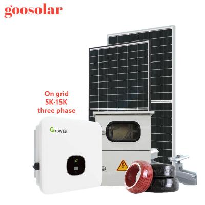 China Goosolar Home On Grid 5kw 10kw 15kw Solar Power Grid-Tied Power System For 15KW Solar Panel System Kit With Growatt Inverter for sale