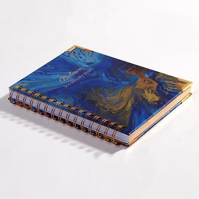 China Hardcover China Manufacturer Custom Hardcover Shiny Cover A5 Gold Edge Lined Coil Spiral Notebook for sale