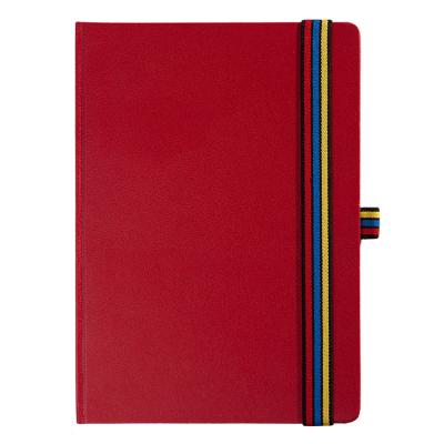 China Red Leatherette Cover Dot Grid Journal Notebook Custom Hardcover Pen Loop Round Corner Printing A5 Hardcover Notebook for sale