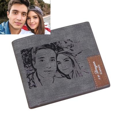 China Custom Diy Simple RFID Photo Wallet Men PU Fashion Image Engraved Leather Wallet Personalized Photo Purse Father Gift for sale