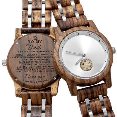 China Water Resistant Engraved Wooden Watch For Husband Son Birthday Gift Natural Custom Wooden Watch Drop Shipping for sale