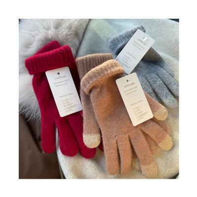 China Touch Screen Solid Color Warm Thick Women's Wool Winter Gloves Wholesale for sale