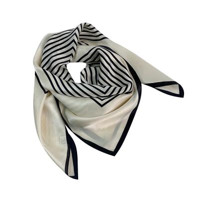 China Custom Wholesale Women's Luxury White Stripes Silk Square Scarf for sale