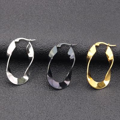 China Popular Female Flat Line High Quality Irregular Wave Earrings Large Stainless Steel Gold Oval Earrings for sale