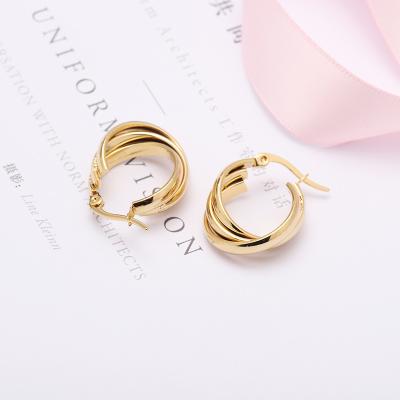 China High Quality Twist Circle Earring Stainless Steel Gold Perforation Trendy Multilayer Earrings For Women for sale