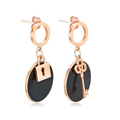 China High Quality Fashion Minimalist Key Lock Dangle Earrings Gold Filled Stainless Steel Hoop Earrings for sale