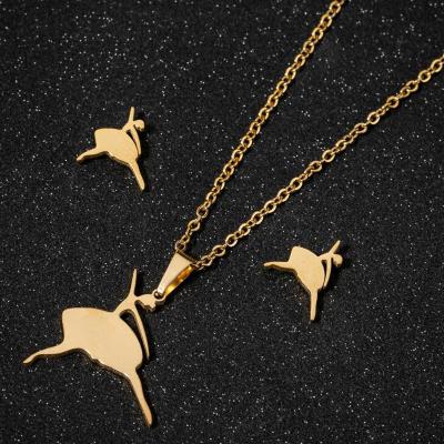 China Romantic Simple Ballerina Pendant 2Pcs Jewelry Sets Stainless Steel Women Jewelry Set for sale