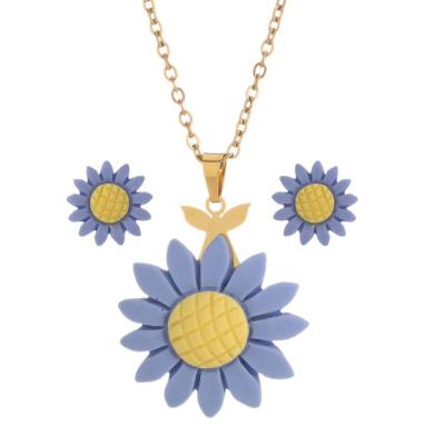 China Sunflower Romantic Simple Earrings Stainless Steel Pendant Jewelry Sets Kids Women Necklace Jewelry Set for sale