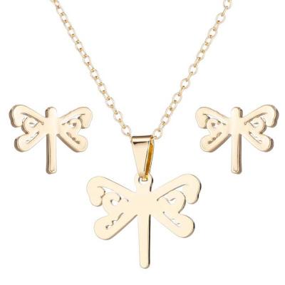 China Personality Romantic Dragonfly Pendant Jewelry Set Women's Cute Stainless Steel Jewelry Sets For Ladies for sale