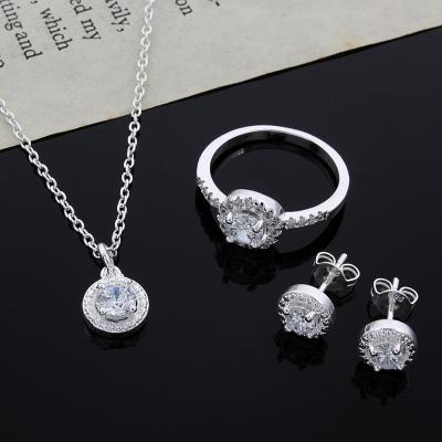 China High Quality Tasty Elegant Wedding Round 925 Silver Jewelry Sets Shining Crystal 3Pcs Jewelry Set for sale