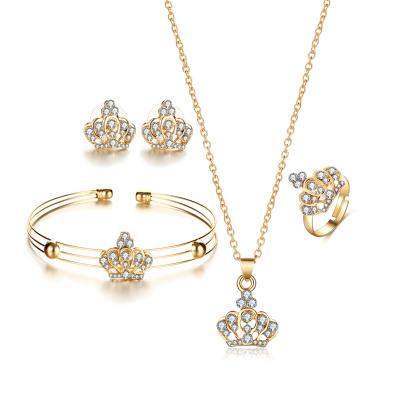 China High Quality Women's Fashion 18k Gold Plated Full Diamond Crown Shape Jewelry Sets Jewelry Set for sale