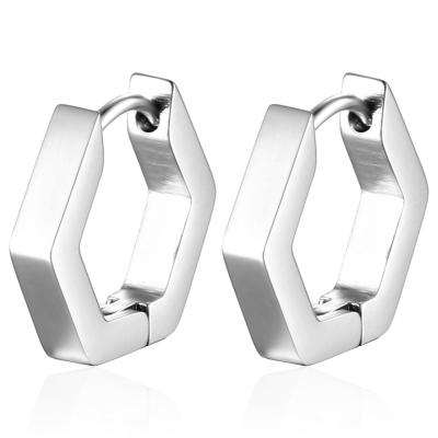 China High Quality Trendy Geometric Hexagon Ear Loop Titanium Steel Simplicity Chunky Hoop Earrings Ear Studs for sale