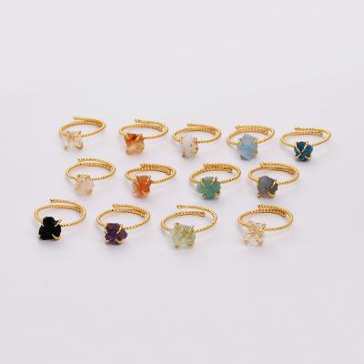 China BOHEMIA Women's Simple Natural Raw Crystal Ring 925 Sterling Silver 18k Gold Plated Green Blue Ring for sale