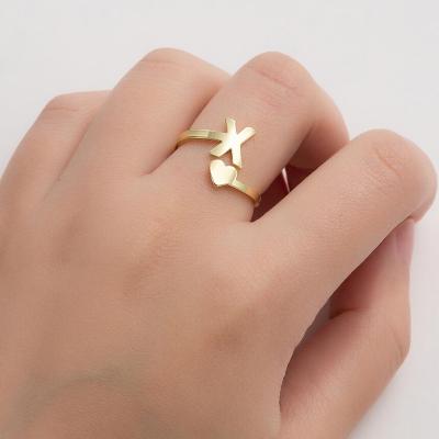 China Peach Heart Letter Personality Fashion Ring Adjustable Jewelry Stainless Steel Romantic Ring for sale