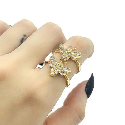 China Romantic New Design Women's Simple 18k Gold Plated Copper Diamond Finger Ring Zircon Bee Ring for sale