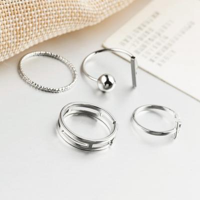 China Romantic Women Fashion Rings Simple Geometric Zinc Alloy Metal 4 Pcs Set Silver Color Ring for sale