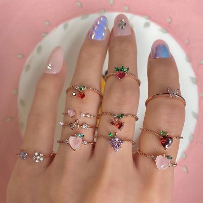 China Cute/Romantic Children Fine Fruit Strawberry Apple Grape Cute Butterfly 11 Pcs Set Rings Crystal Ring for sale