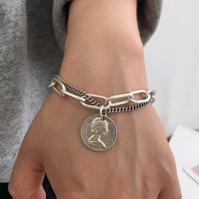 China Environmentally Friendly Punk Geometric Coin Pendant Bracelet Hip Hop Alloy Multi Layered Chains Bracelet for sale