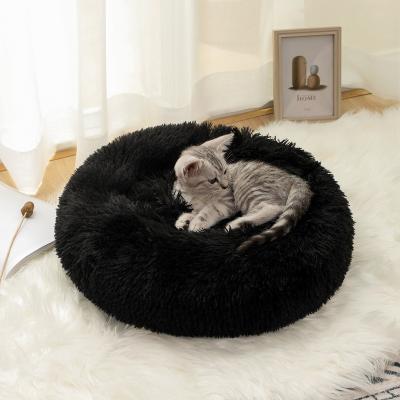 China Breathable Soft Luxury Plush Multi Colors Pet Cat Cushion Bed Round Cat Dog Cave Multi Hood Bed for sale