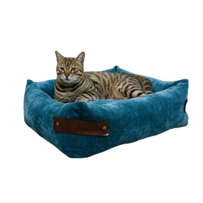 China Waterproof High Quality Mini Medium Sized Dog Cat Square Velvet PP Cotton Amazon Plush Soft Pet Bed With Removable Washable Padded Cushion for sale