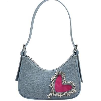 China Stylish Heart-Shaped Denim Handbag for Women Single Handle Zipper Closure Cotton Lining for sale