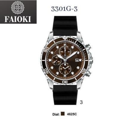 China Customizable Alarm Faioki 3301G Japan Movement Quartz Watch with Date, Chronograph, Minutes Sec and Alarm Sub Dial for sale