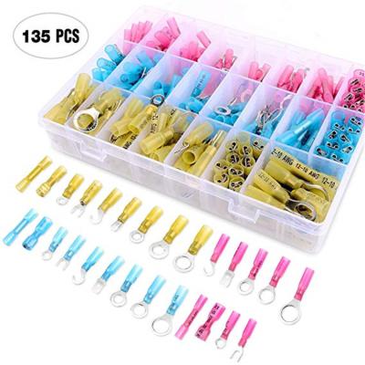 China 135 PCS Heat Shrink Connector Electrical Insulated Wire Butt Kit Terminals Crimp Ring Butt Spade Marine Waterproof Automotive AK1301 for sale