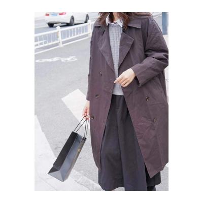 China New Fashion Women's Lapel Long Trench Coat Anti-Shrink Solid Ladies Long Trench Coat for sale