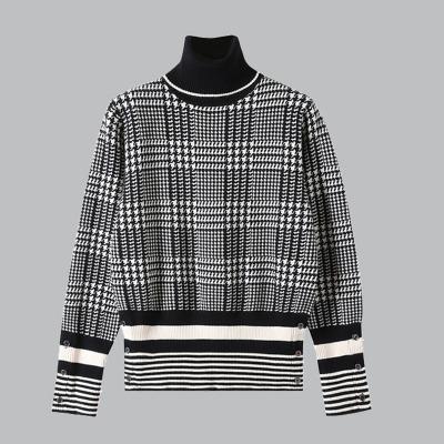 China New Latest Ladies Anti-wrinkle Elegant Long Sleeves Turtle Neck Sweater Striped High Neck Sweater Knitwear For Women for sale