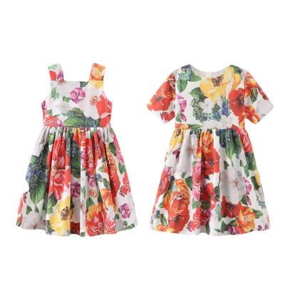 China Summer Autumn Girl Dress Cotton Short Sleeve Washable Kids Dress Floral Pattern Kids Dress For Girls Fashion Girls Dressing Up Princess for sale