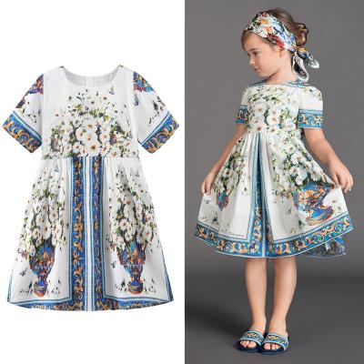 China Summer Washable Kids Girl Clothes Kids Clothes Bridesmaids Dress With Floral Print Wear Custom Wholesale Borders Baby Clothes for sale