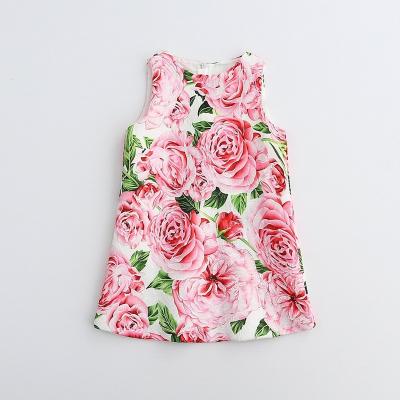 China Anti-wrinkle 2022 Summer Children Sleeveless Vest Casual Dress Vintage Girl Jacquard Flower Dresses Wholesale Cheap Kids Dress for sale