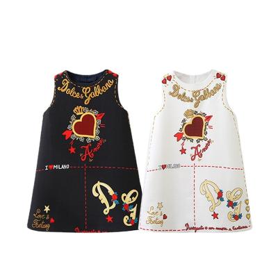 China Autumn Runway Sleeveless O-Neck Summer Dress Anti-Wrinkle Cute Kids Jacquard Printing Birthday Wedding Party Bridesmaid Dress for sale