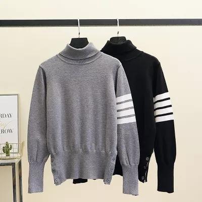 China Anti-wrinkle Autumn Winter Women Turtleneck Colorblock Striped Long Sleeve Knitted Sweater Ladies Thick Warm Pullovers for sale