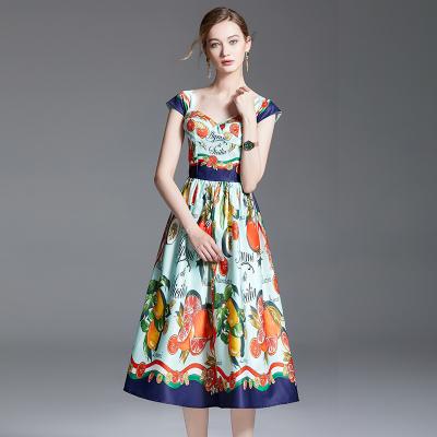 China Anti-wrinkle Runway Summer Midi Dress 2022 New Women's Spaghetti Tie Backless Floral Print Vacation Beach Dress for sale