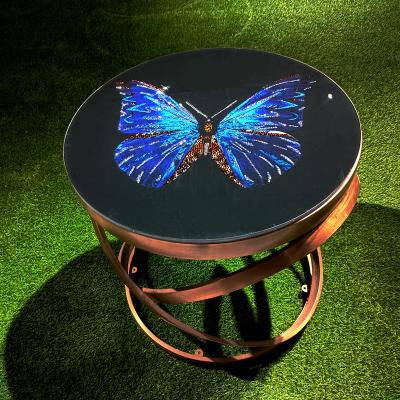 China Wholesale Durable Colorful Butterfly Furniture Home Table With Glass Modern Crystal Diamond Console Tea Tables Faux Stone for sale