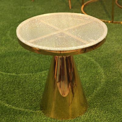 China White rhinestone vacuum potting /Shinning 800MM gold stainless steel desktop background around the simple European and American style round coffee tea table for sale