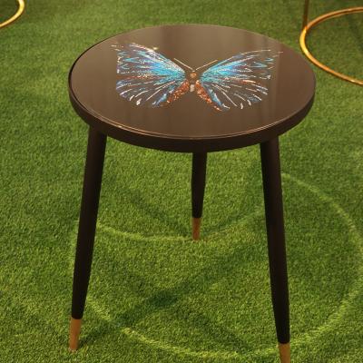 China Durable Colored Luxury Crystal Black Unfolding Chinese Bent Low Butterfly Glass Coffee Table With Diamond for sale