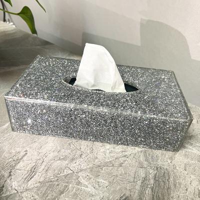 China Factory direct colorful Diamond Napkins Home Hotel Bar Crystal Decoration Paper Extraction Box European Cuboid Crystal GlassTissue Box for sale