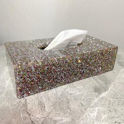 China 240*125*85MM Hotel Decoration Gold Tissue Box Lid Paper Box Durable Colorful Design Crystal Tissue Box Home Decor for sale