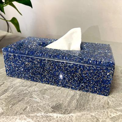 China Durable Colorful Custom Rectangle Storage Blue Crystal Napkin Holder Tissue Box Organizer with Diamond for sale