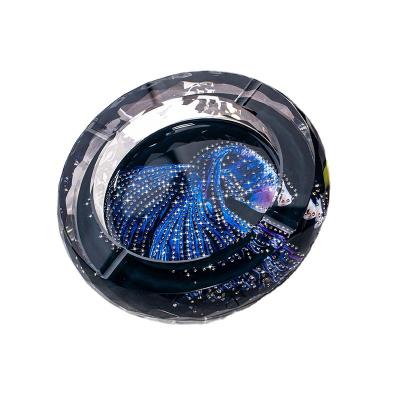 China Durable Colorful Round Octagon Big Blue Goldfish Cigar Cigarettes Glass Pouch Coating Crystal Ashtray With Diamond for sale