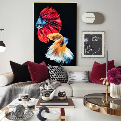 China Waterproof Home Decorations Potting Vacuum Amidst Glass Goldfish Crystal Rhinestones Restaurant Hanging Painting for sale