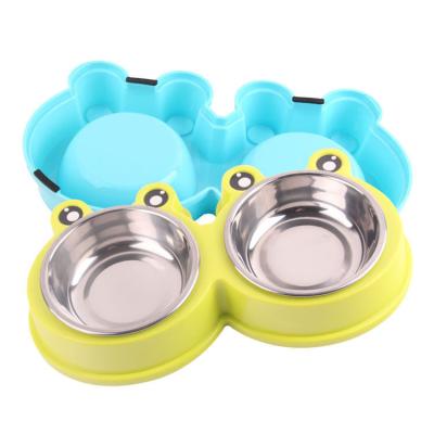 China Sustainable Good Supplier Custom Cartoon Shape Cute Pet Feeding Bowl No Puddle Double Pet Drinking Bowl for sale