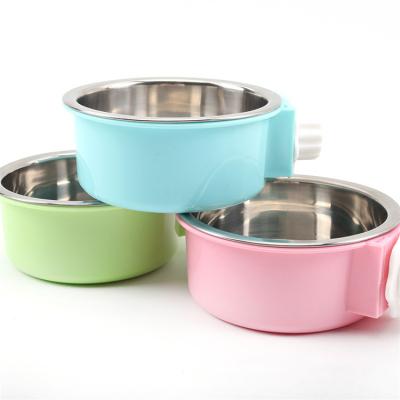 China Sustainable Pet Bowl Stainless Steel Blow-on Bowl Metal For Dog Cat Crate Cage Food Water Bowl for sale